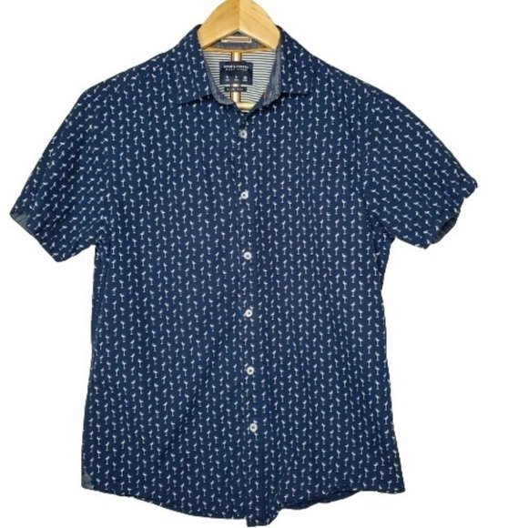 Denim & Flower Shirts Denim And Flower Mens Navy Flamingo Button Up